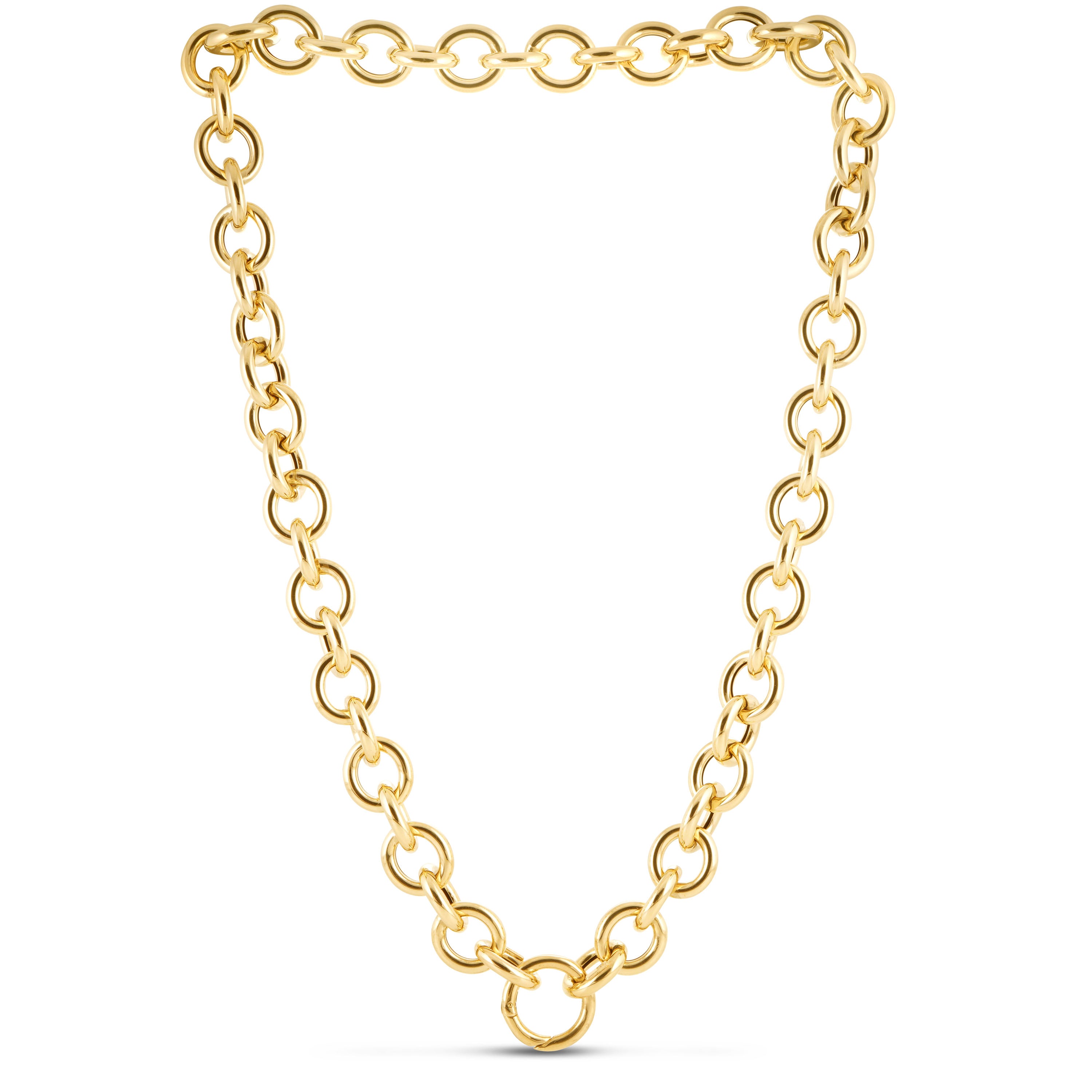 14k gold circular link necklace symbolizing unity and interconnectedness, perfect for both casual and formal wear.