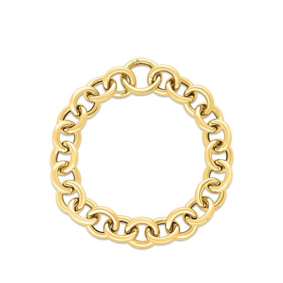 14k gold link bracelet with polished, seamless links, symbolizing strength and enduring connections.