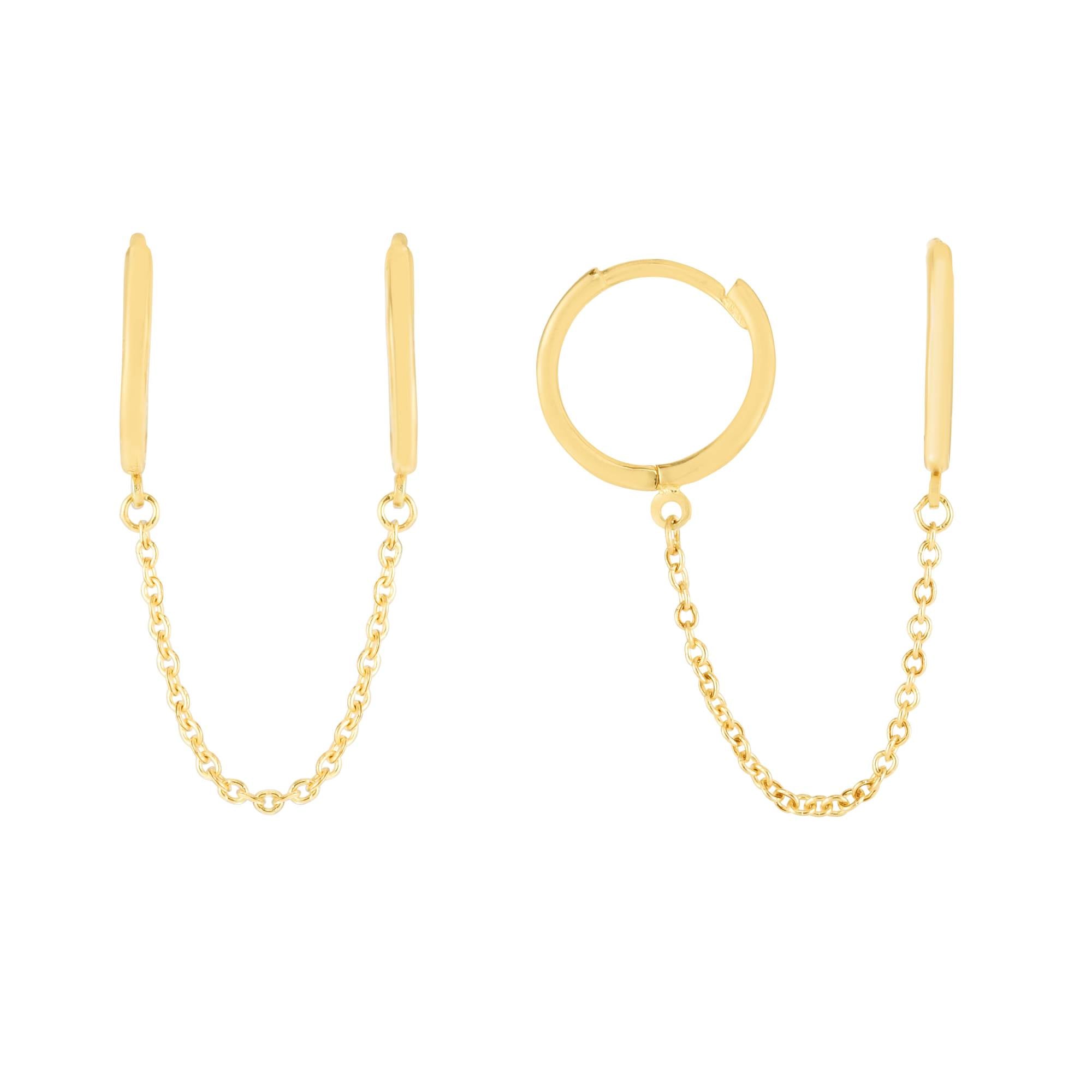 14k gold chain earrings from Lovinity’s Unity Collection, featuring two minimalist bars linked by a delicate chain, symbolizing connection and elegance.