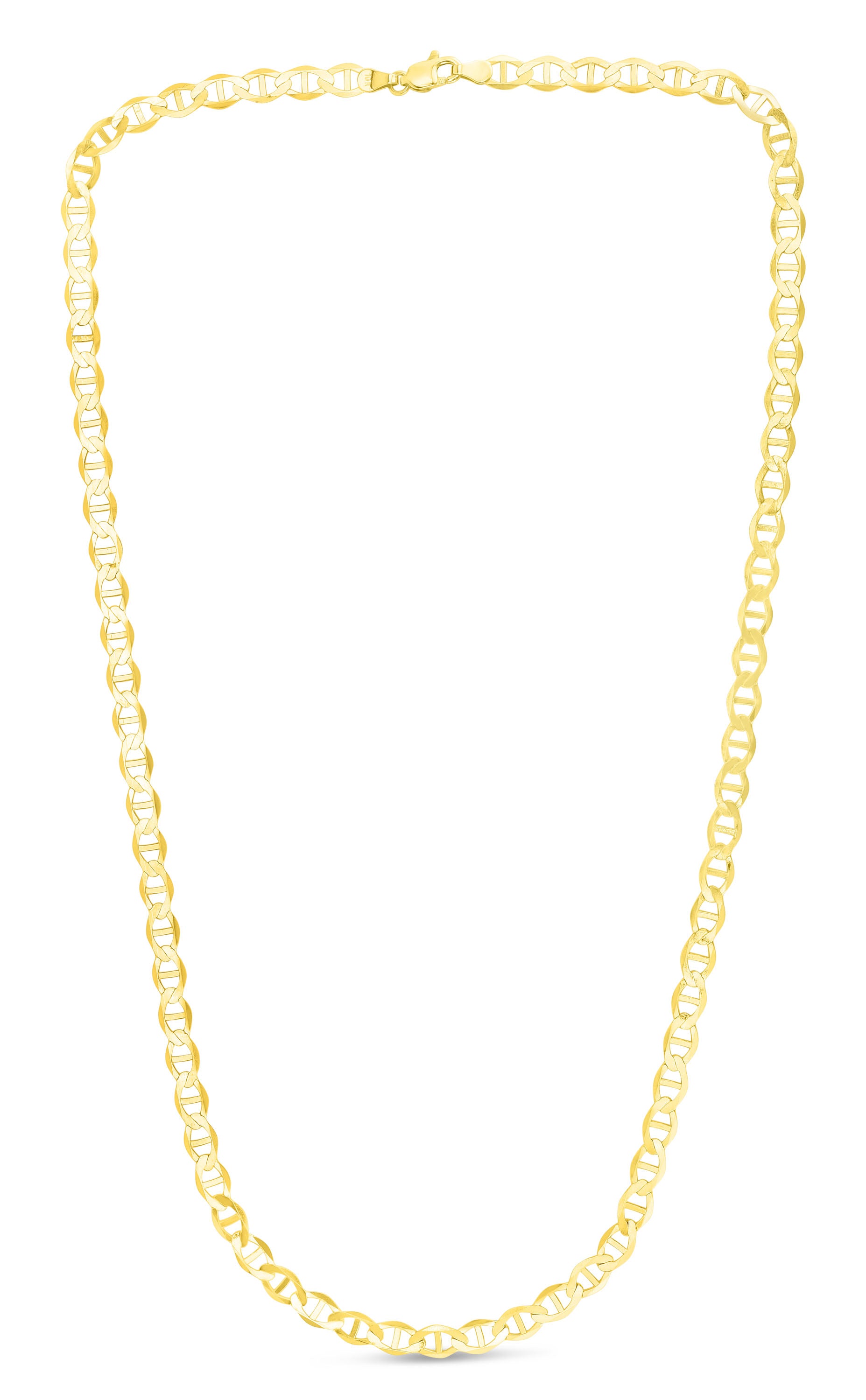 14k gold strength link chain with interlocking links, symbolizing resilience and unity. Ideal for layering or wearing solo.