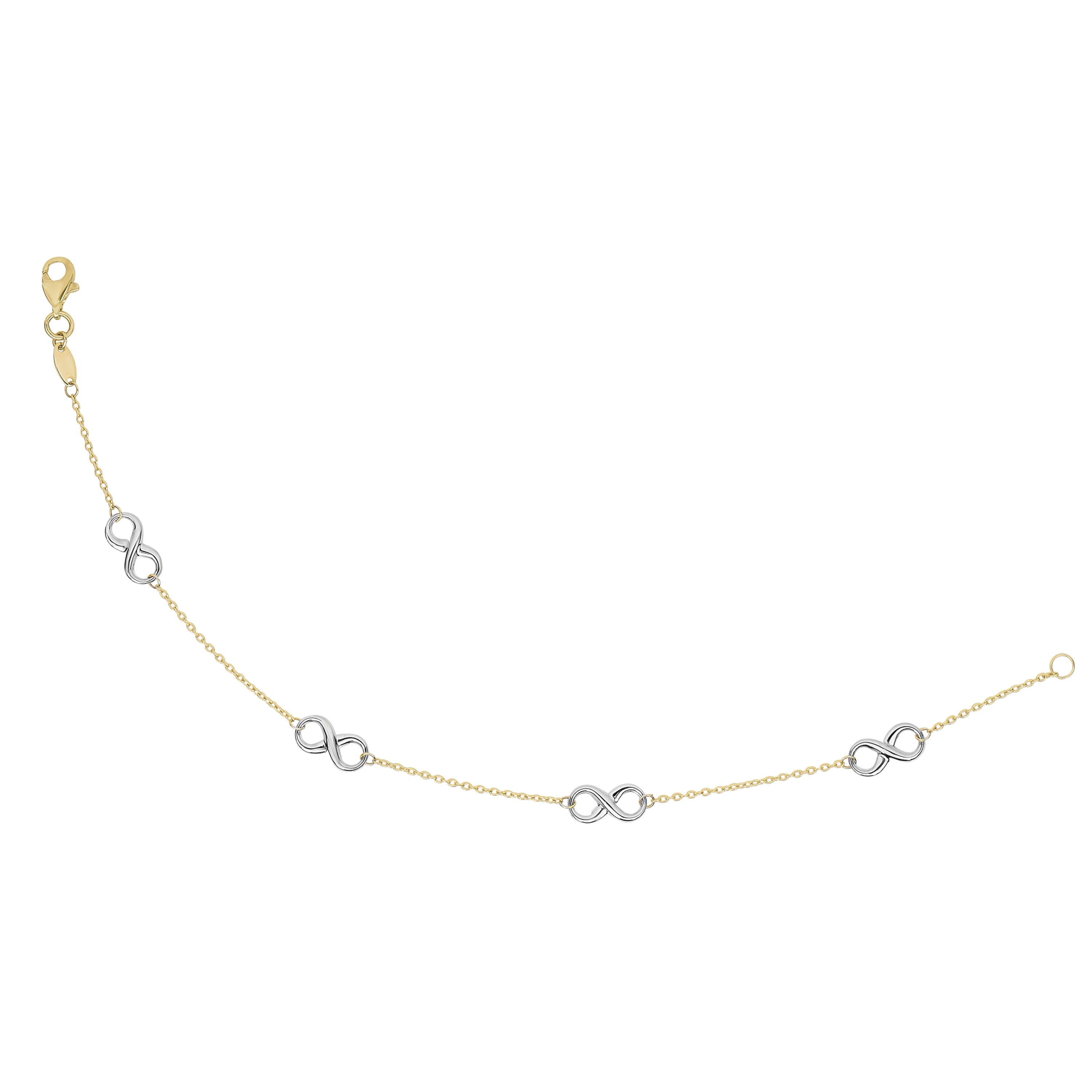 Gold bracelet featuring interlinked infinity symbols, representing eternal love and unity.