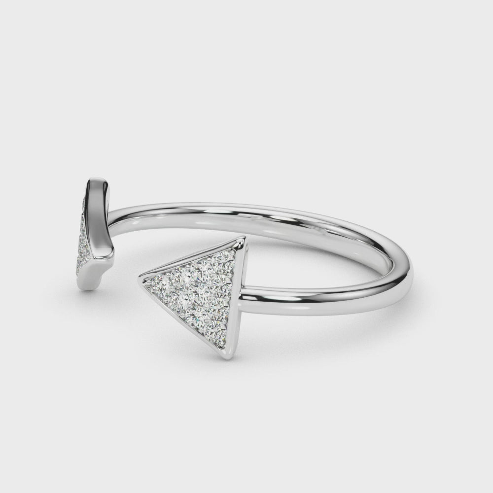 14k gold open double triangle ring set with lab-grown diamonds, symbolizing unity and protection.