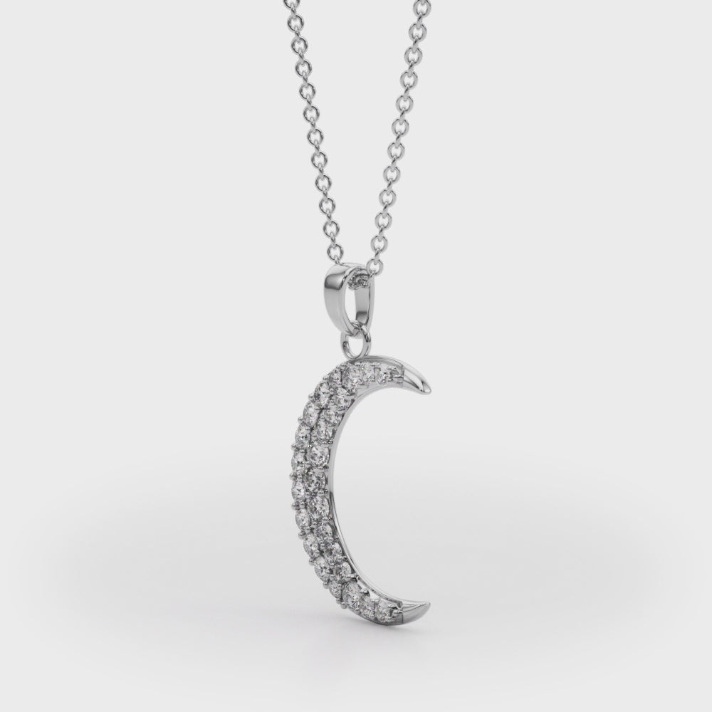 14k gold crescent moon pendant with Lovinity diamonds, symbolizing growth, renewal, and celestial elegance.