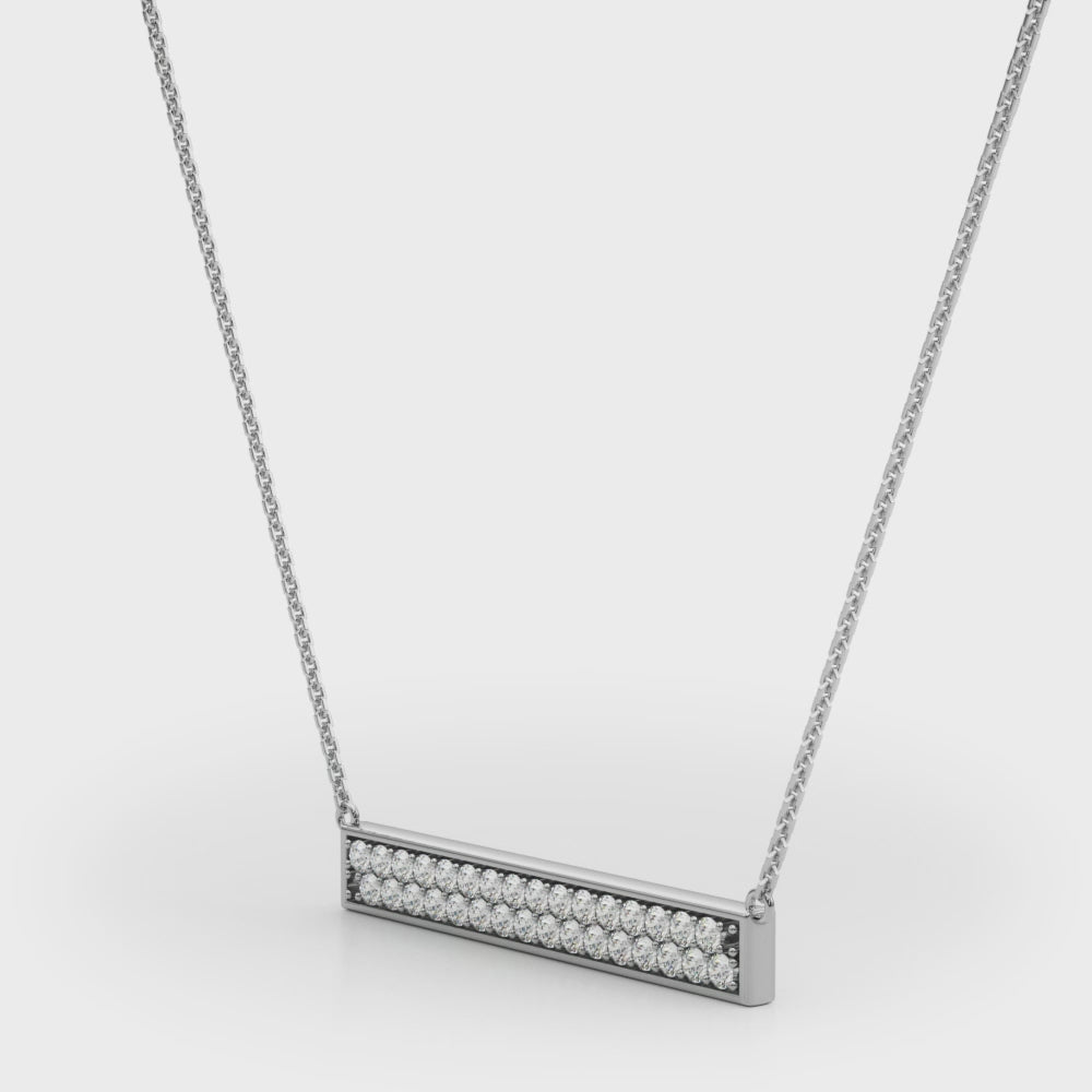 14k gold bar necklace with pavé-set Lovinity diamonds, symbolizing balance and simplicity in life.