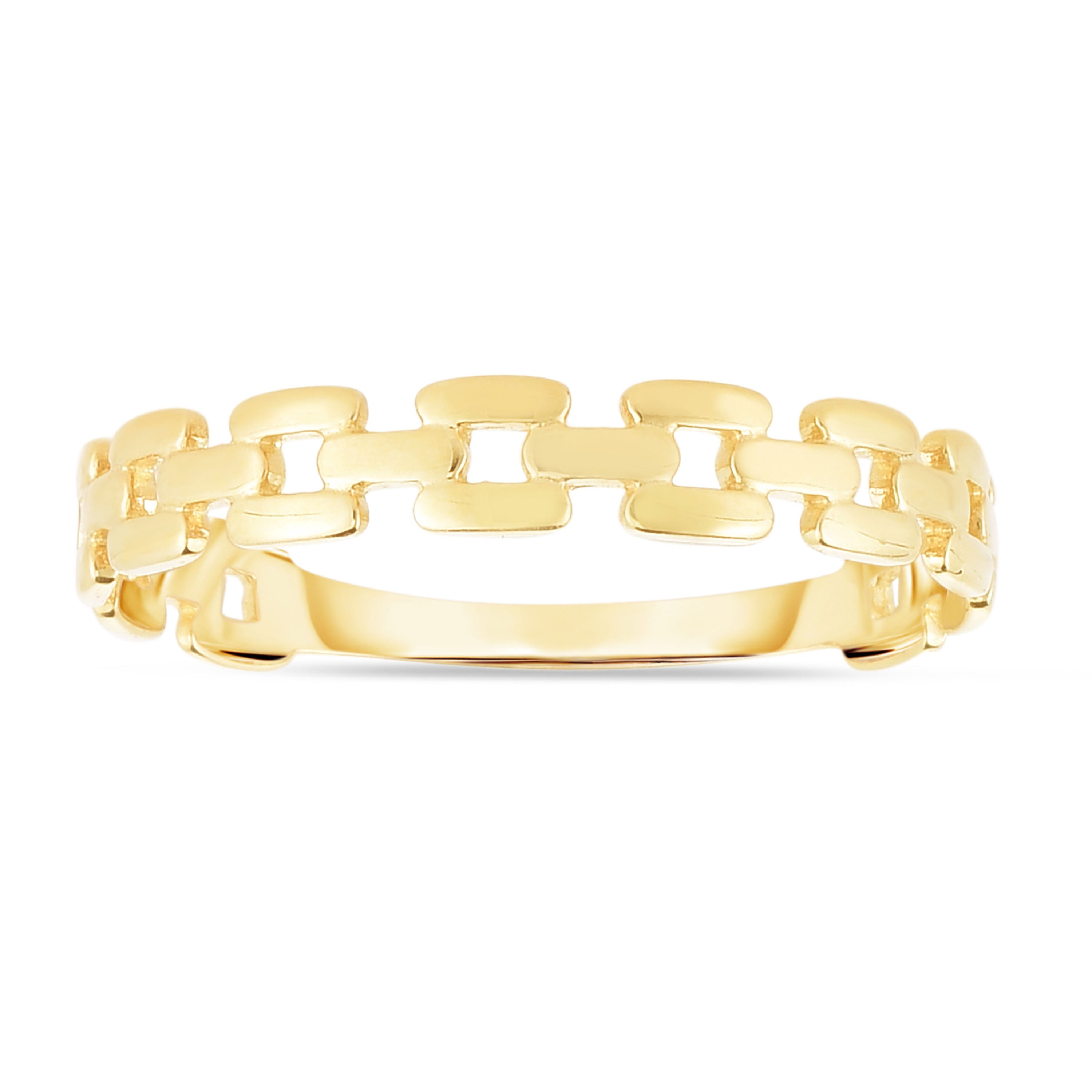 14k Gold Chain Link Harmony Ring with Interlocking Links Symbolizing Unity and Enduring Relationships.