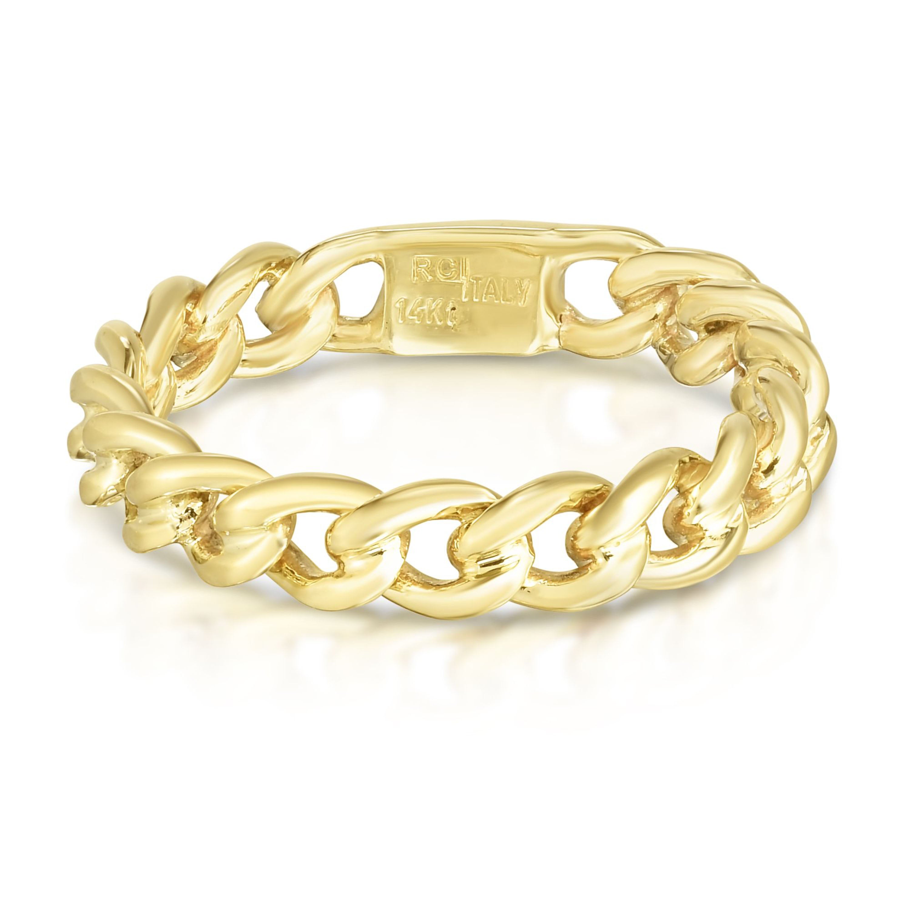 14k Gold Chain Link Ring with interlocking links symbolizing strength and unity.