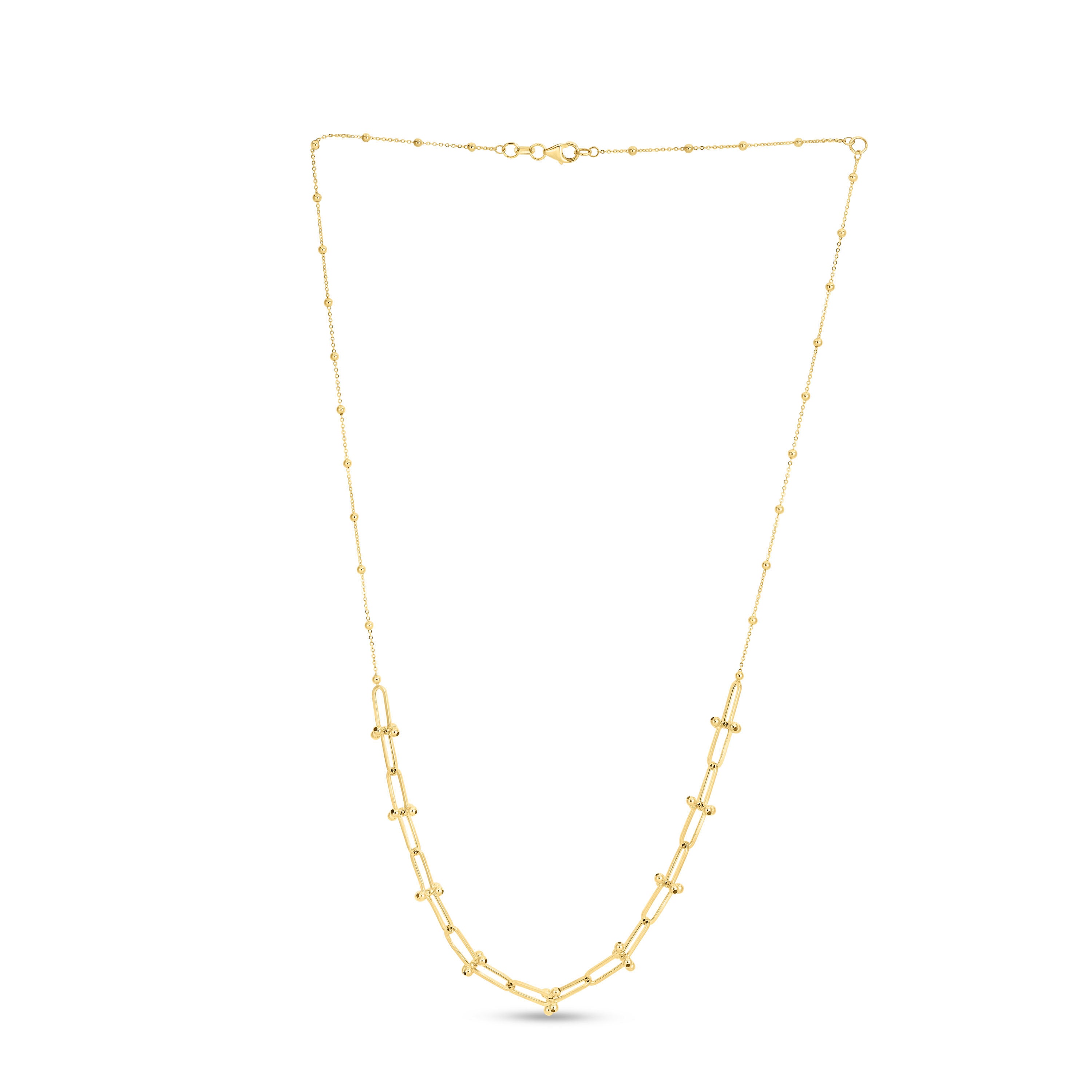 14k gold necklace with elongated links, symbolizing connection and continuous growth.