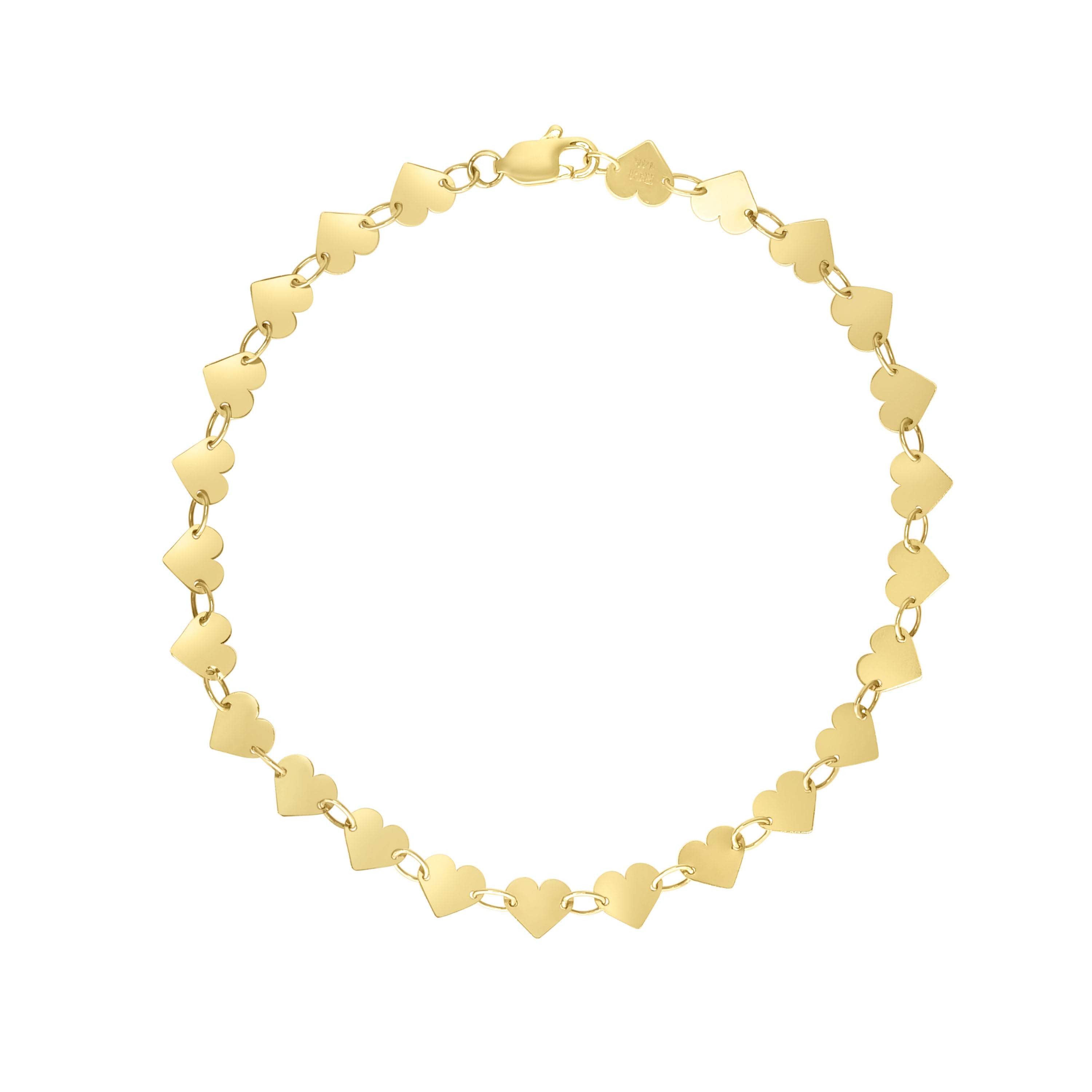 14k gold bracelet with interlocking heart motifs, symbolizing unity and love.