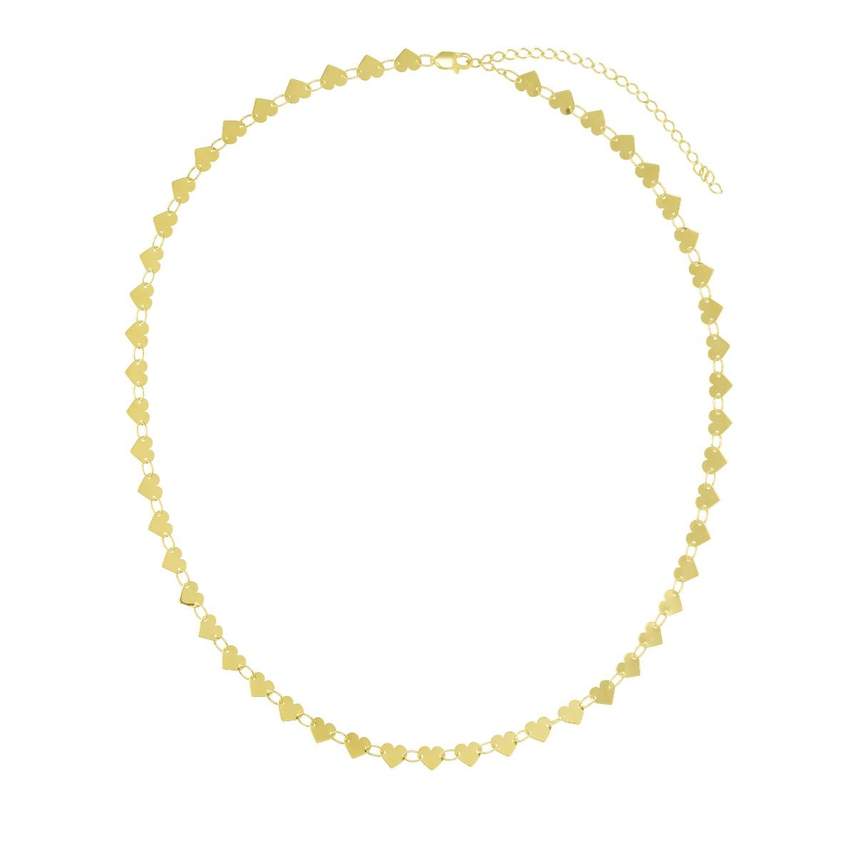 14k gold necklace with linked heart motifs, symbolizing unity, love, and harmonious relationships.