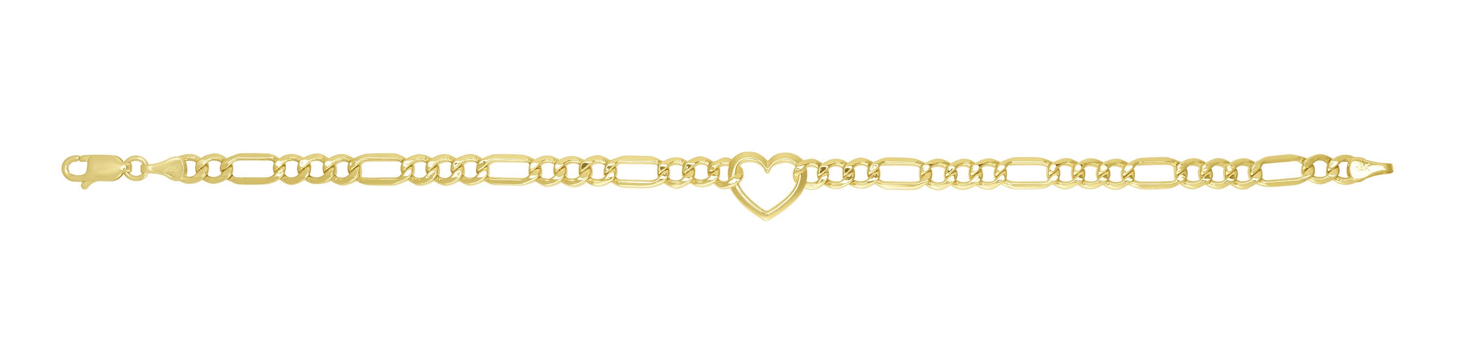 14k gold chain bracelet with geometric heart charm, symbolizing love and connection.
