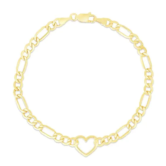 14k gold chain bracelet with geometric heart charm, symbolizing love and connection.