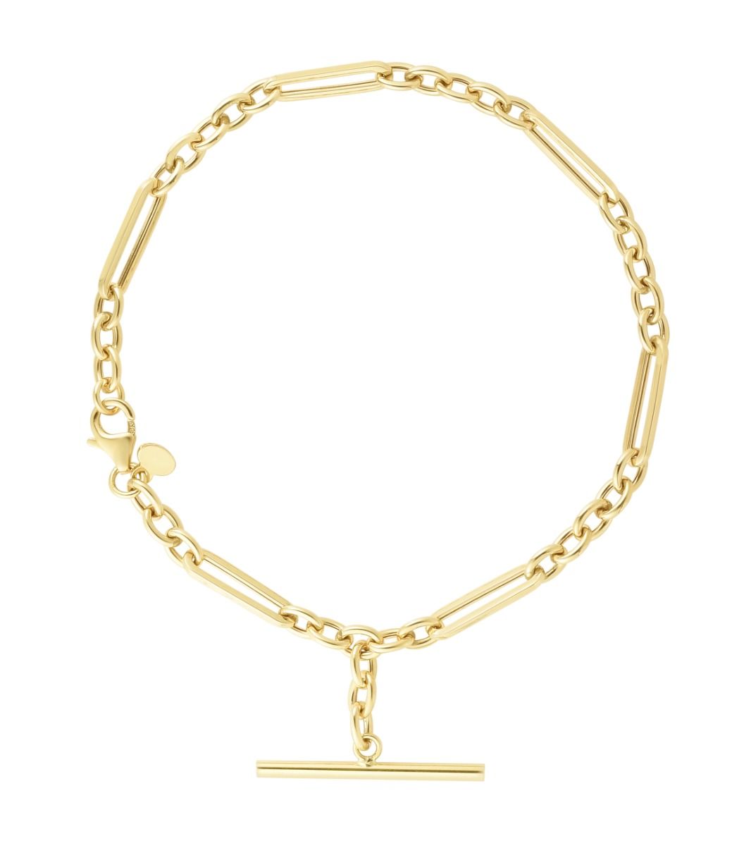Elegant chain bracelet with elongated links and soft curves, symbolizing connection and unity, crafted in 14k gold.
Minimalist bracelet with a blend of linear and curved link design for everyday sophistication.
Interwoven bracelet showcasing seamless elongated links, a timeless symbol of harmony.