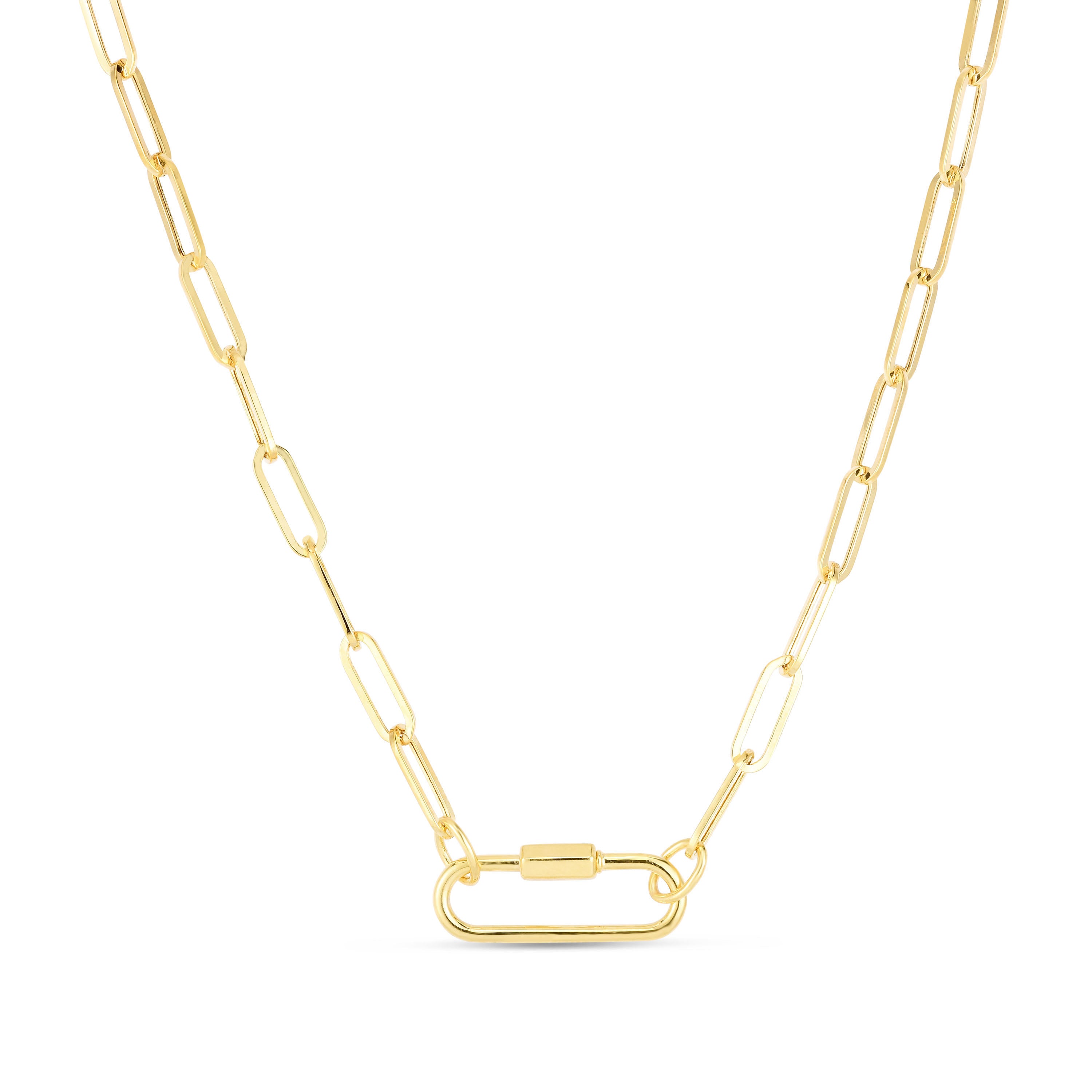 14k gold link necklace with interlocking geometric links, symbolizing unbreakable bonds and modern elegance.