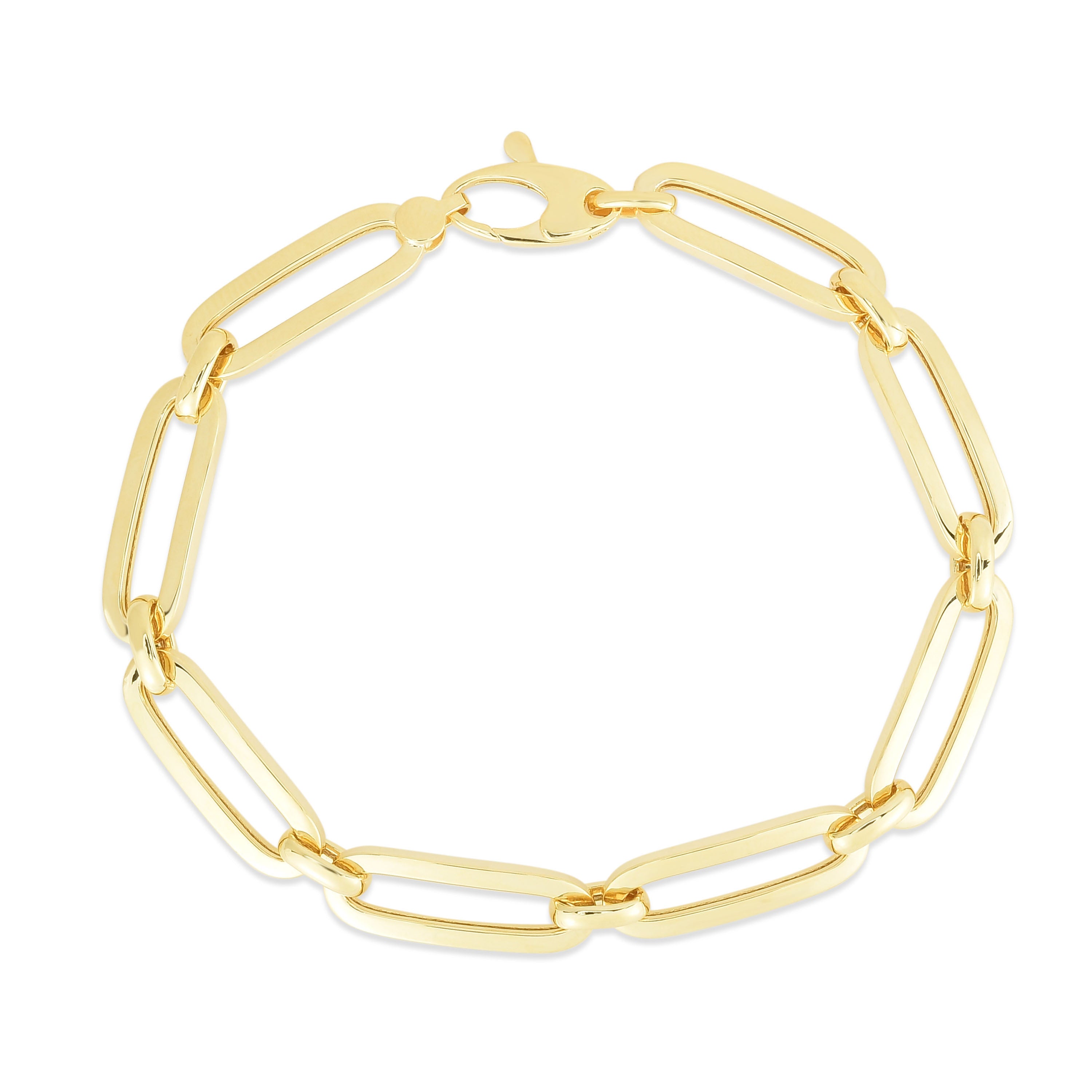 14k gold rectangular link bracelet, representing strength, unity, and modern elegance.