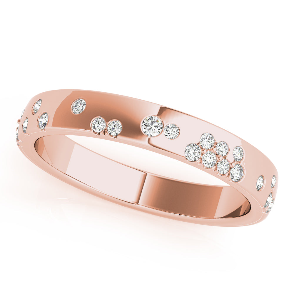 14k Gold Ring with Scattered Lab-Grown Diamonds, Contemporary Design.