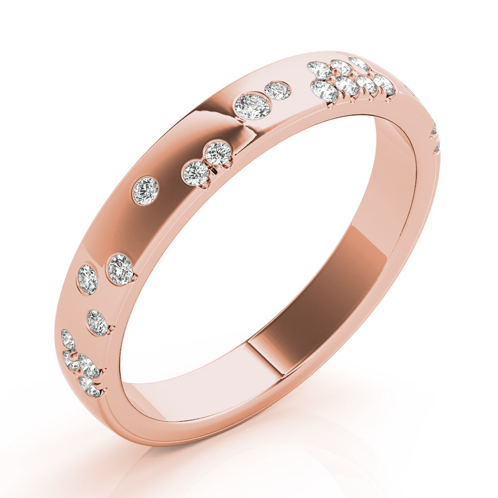 14k Gold Ring with Scattered Lab-Grown Diamonds, Contemporary Design.