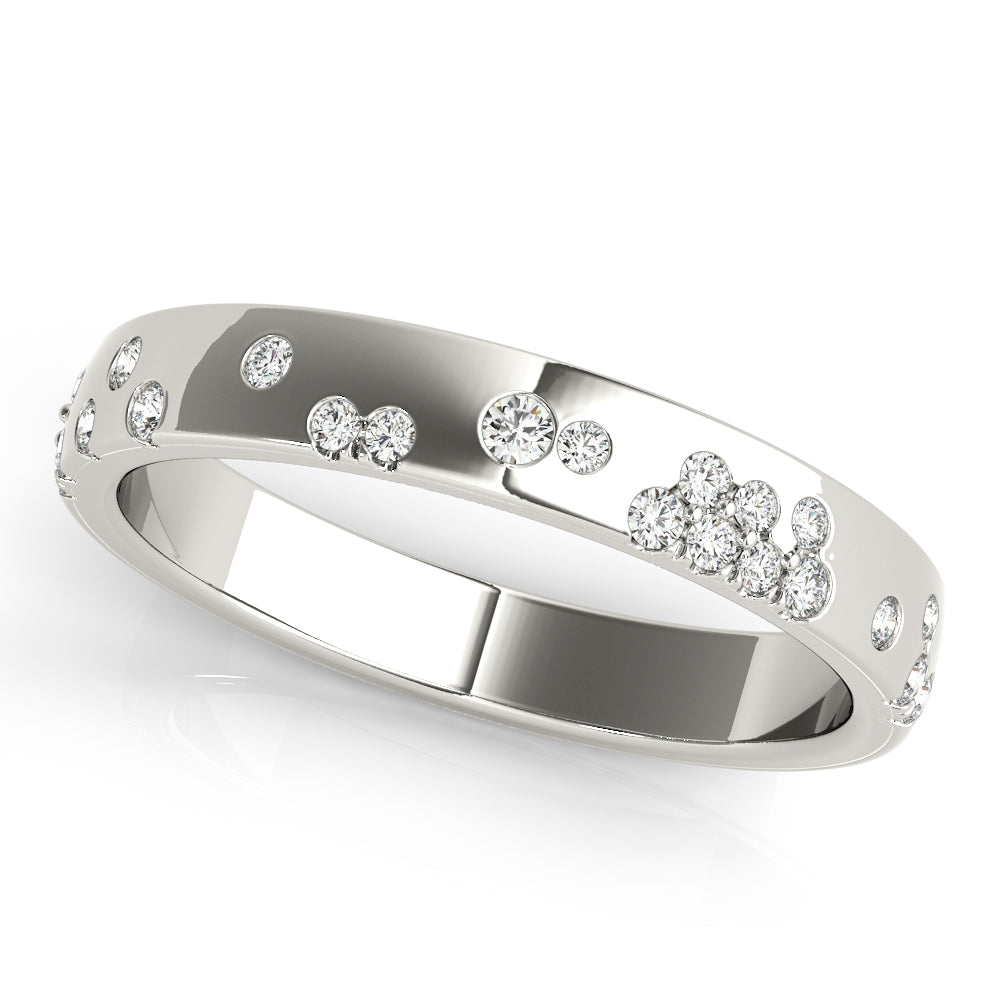 14k Gold Ring with Scattered Lab-Grown Diamonds, Contemporary Design.