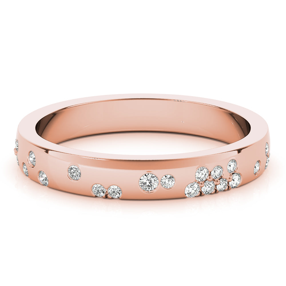 14k Gold Ring with Scattered Lab-Grown Diamonds, Contemporary Design.