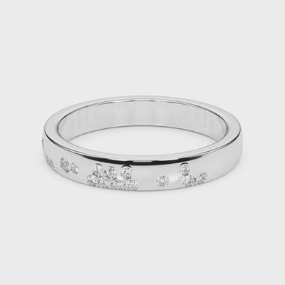 14k Gold Ring with Scattered Lab-Grown Diamonds, Contemporary Design.