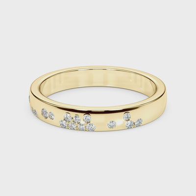 14k Gold Ring with Scattered Lab-Grown Diamonds, Contemporary Design.
